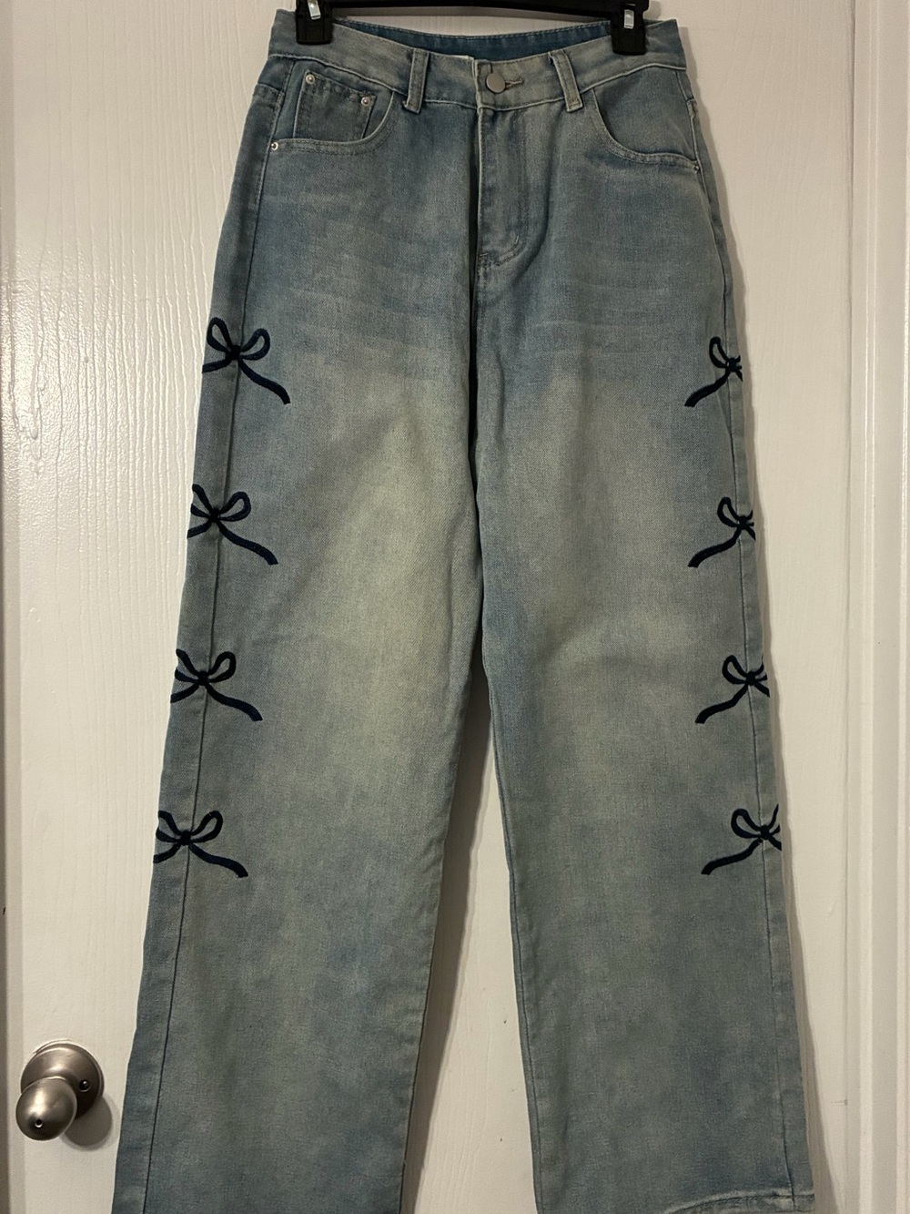 Womens High Waisted Straight-Leg Jeans with Side Bow Details US Size 10 ChinaXL